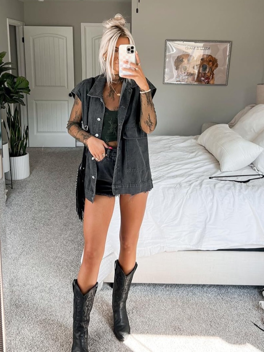 Washed Black Denim Vest Jean blazer women button front - Picture 8 of 8